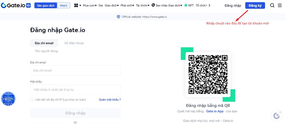 đăng ký tài khoản gate.io