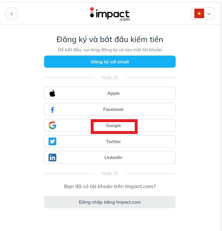 tạo tài khoản Impact