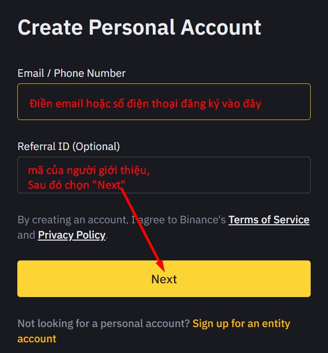 hướng dẫn tạo tài khoản binance